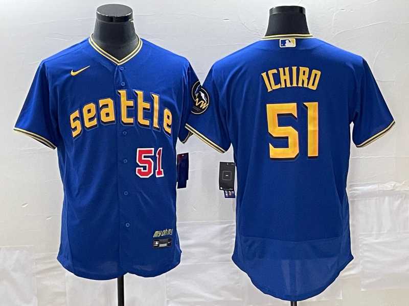 Mens Seattle Mariners #51 Ichiro Suzuki Number Blue 2023 City Connect Flex Base Stitched Jersey